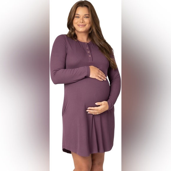 Kindred Bravely Riley Maternity Nursing Nightgown Ribbed Postpartum Pajamas plum - Picture 1 of 8